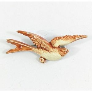 Swallow Shaped Vintage Stamped Metal Brooch Brown Bird